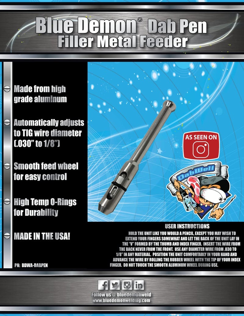 Blue Demon DAB PEN TIG Filler Feeder, Feeds TIG welding rods .030â€ - 1/8â€, High Grade Aluminum Construction - Image 3